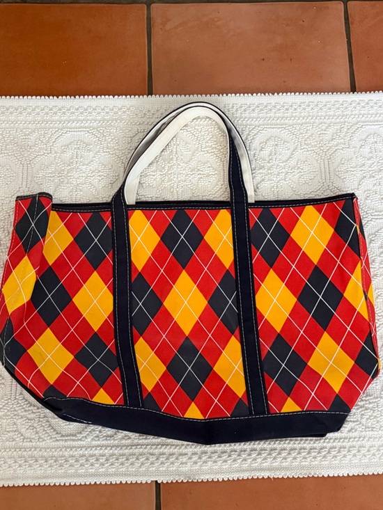 L.L. Bean Handbags - LL Bean Vintage Blue Red Yellow Argyle Large Boat and Tote 100% Cotton Canvas